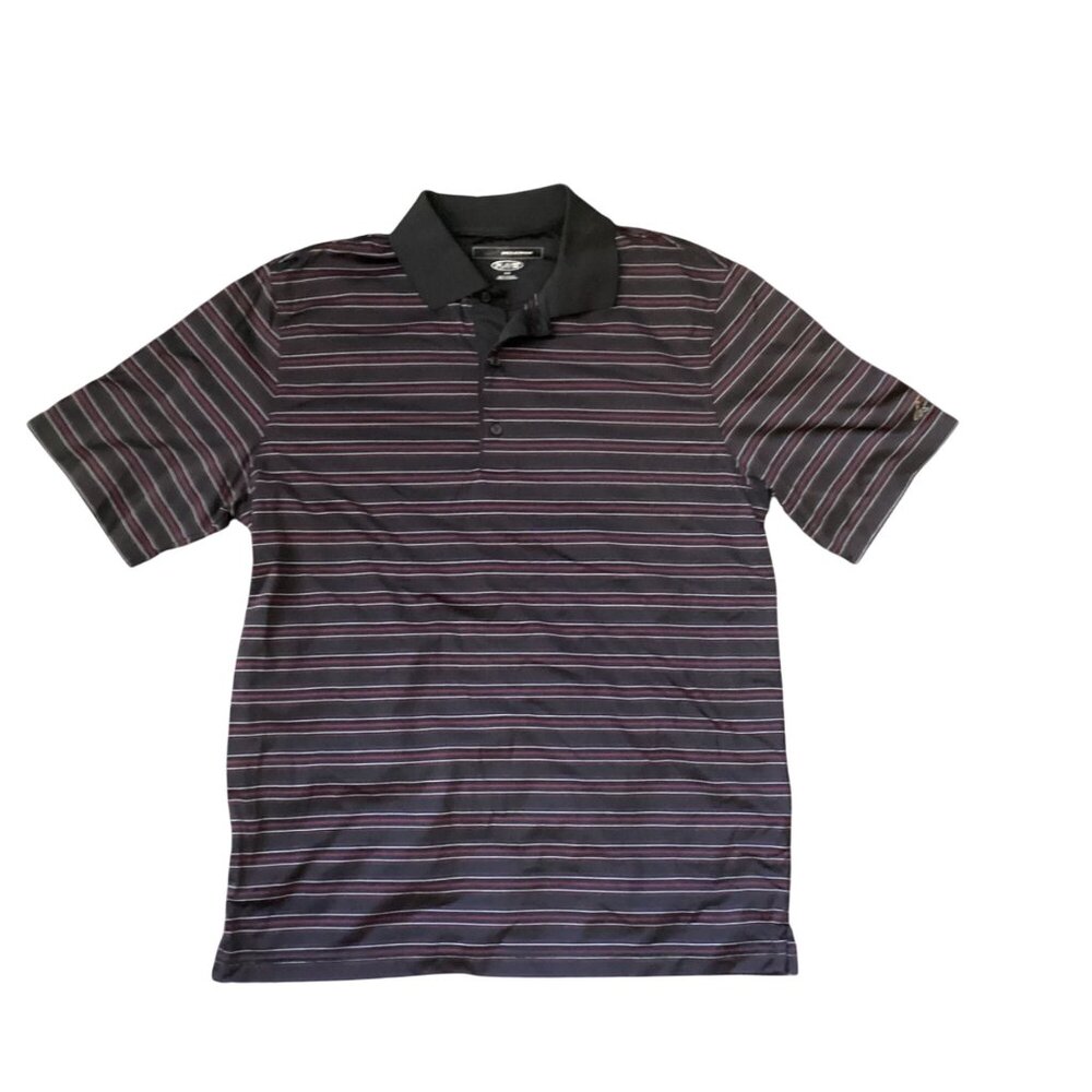 Greg‎ Norman Mens Striped Polo Shirt Black & Pink Size M Polyester Golf Apparel